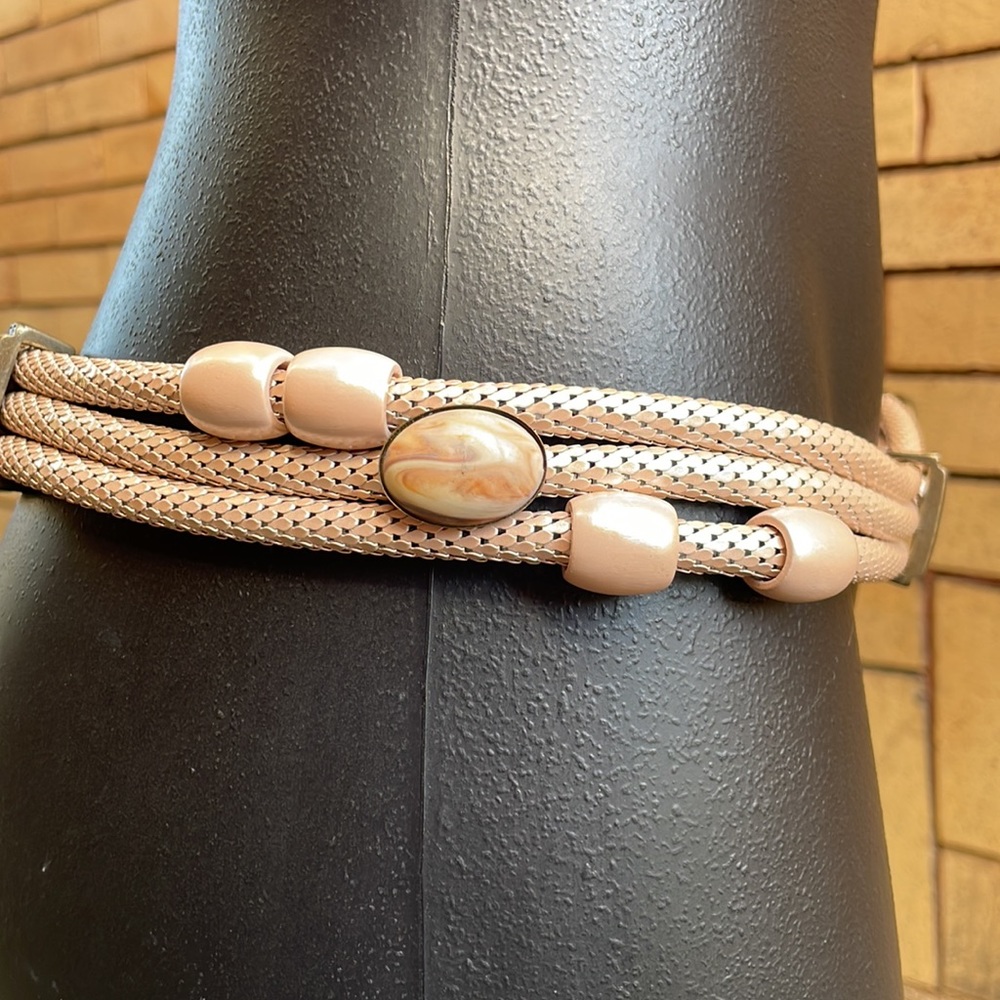 Vintage Pink Beaded Boho Western Cowgirl Chain Belt - Picture 5 of 9